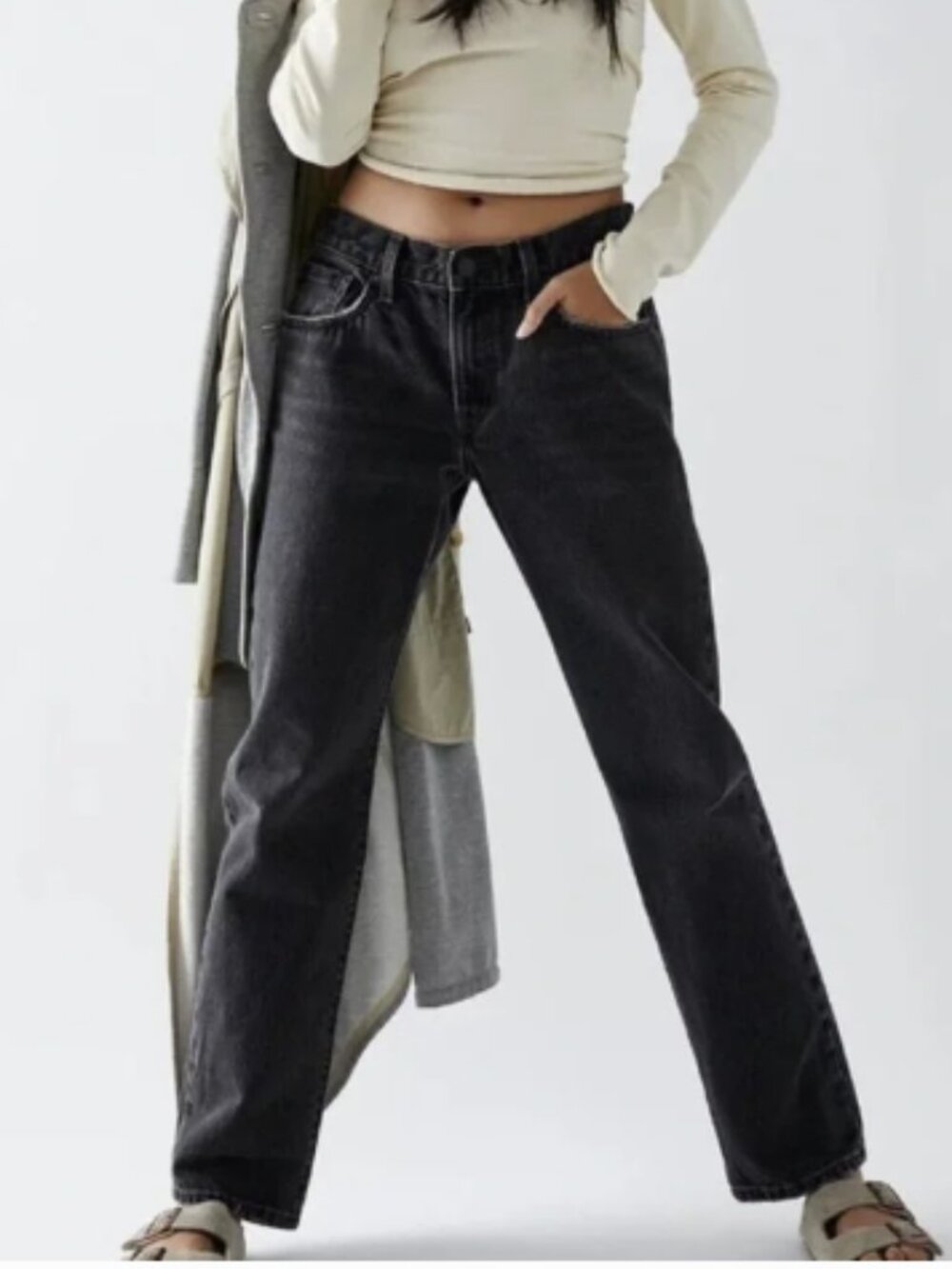 Levis Middy Loose Black Straight-Leg Jeans Sz 29